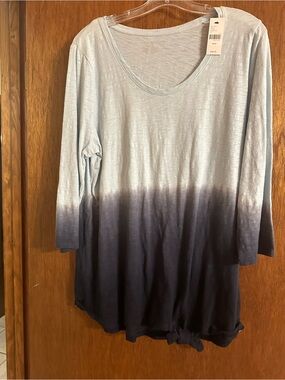 Lane Bryant Light Blue to Navy Ombre Scoop Neck Tunic with Tie Hem